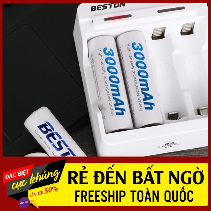 🍎 HÀNG CHÍNH HÃNG 🍎 4 Pin AA3000 mah kèm sạc pin 4 khe chính hãng BESTON