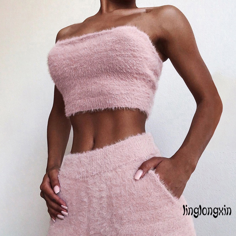 Set Áo Croptop Trễ Vai + Quần Short Lưng Thun Màu Trơn Cho Nữ