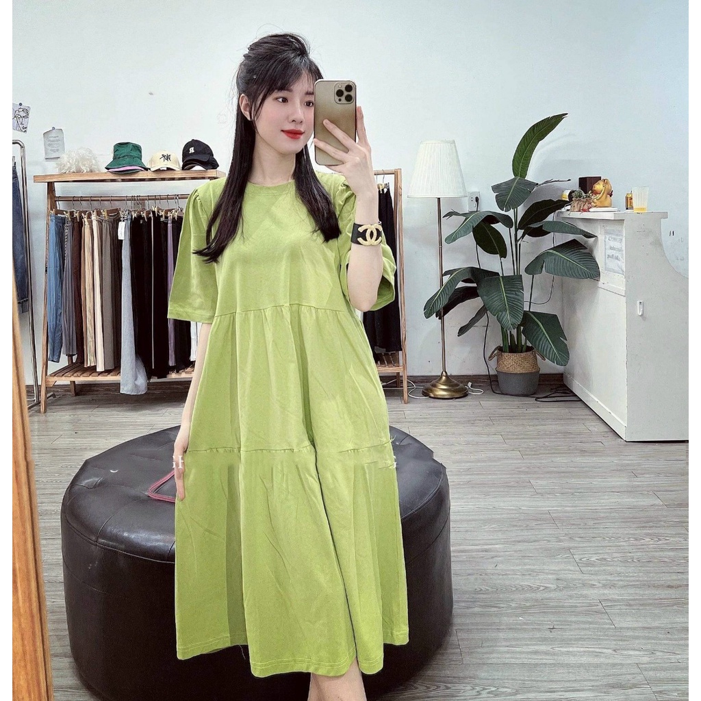 Váy bầu ngắn tay thiết kế tầng xinh xắn thời trang công sở Mom and baby M523