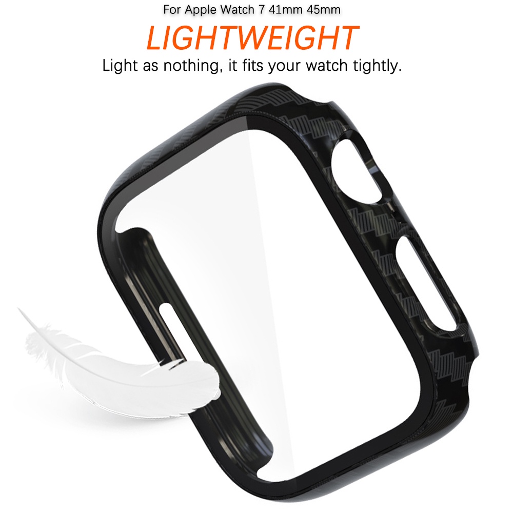 Ninki Ốp Bảo Vệ  iWatch 8/7 Mặt Đồng Hồ Thông Minh Bằng PC Cứng + Kính Cường Lực HD + Sợi Carbon Chất Lượng Cao Cho iWatch 7 41mm 45mm