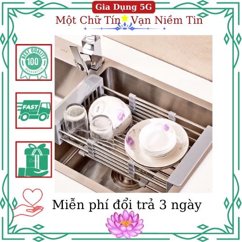 Giá inox co giãn để chậu rửa bát - Rổ inox rút gọn đựng đồ đa năng...