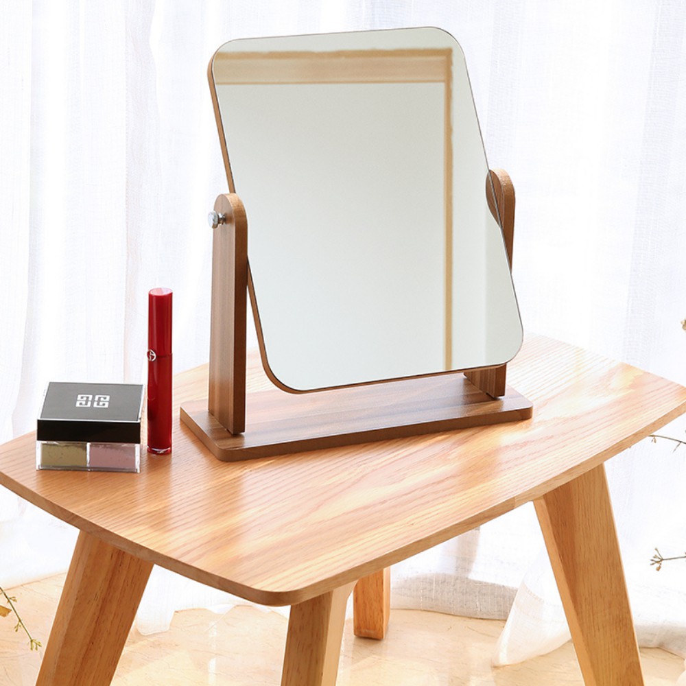 Gương trang điểm để bàn bằng gỗ xoay 360 độ phong cách hiện đại TIME.HOME