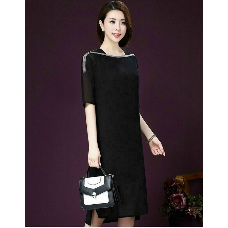 Hàng qc - Đầm suông voan trung niên sang trọng - DTL11