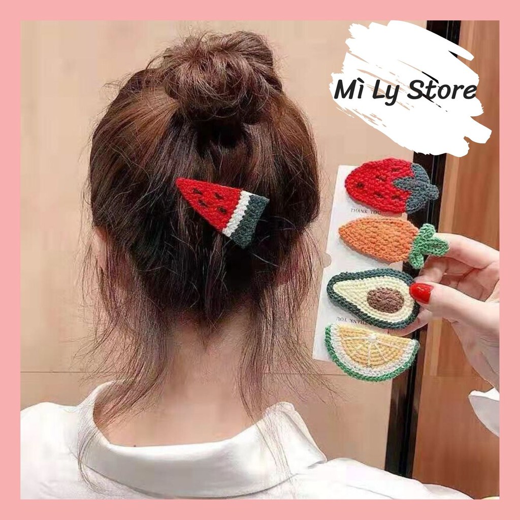 Kẹp tóc trái cây Hàn Quốc style - chất liệu len đan