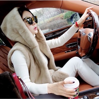 Áo khoác gile lông có mũ lông mềm mịn xinh hàng Quảng Châu Cao Cấp