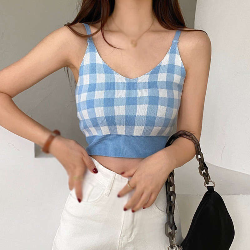 Áo Croptop Dệt Kim Thiết Kế Cổ Chữ V Quyến Rũ