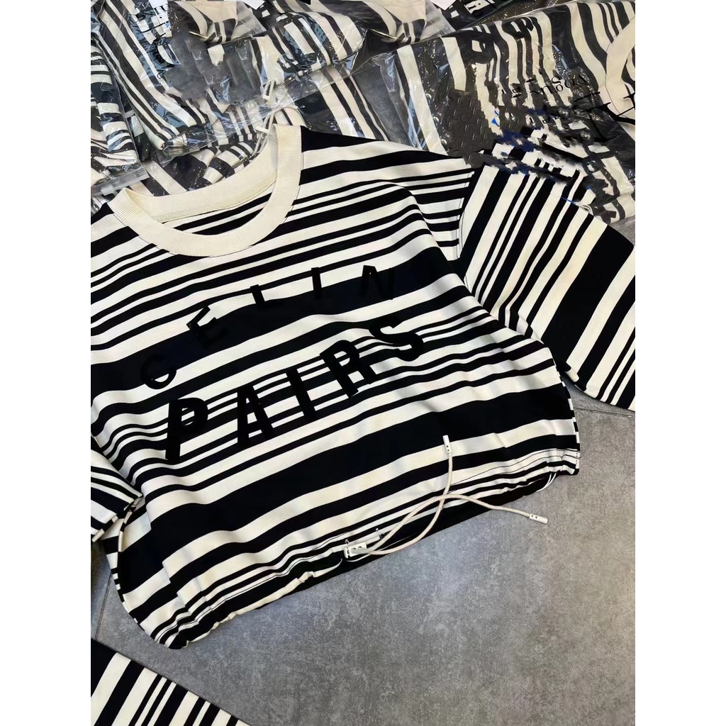 Áo sweater ZHELIHANGFEI tay dài dáng rộng họa tiết sọc ngang dễ phối đồ cho nữ