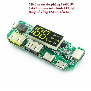 Mạch sạc pin lithium dự phòng với đèn led 2 cổng usb 5v 2.4a 2a 1a micro / type-c