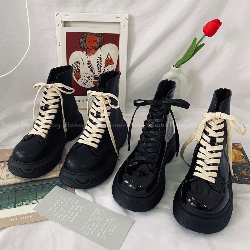 Giày Bốt Martin cổ thấp, khoá kéo Phong Cách Retro PongShoes mã 1316