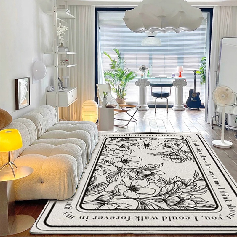 Thảm trải sàn màu trắng đen phong cách Bắc Âu cổ điển trang trí phòng khách / phòng ngủ độc đáo bắt mắt
