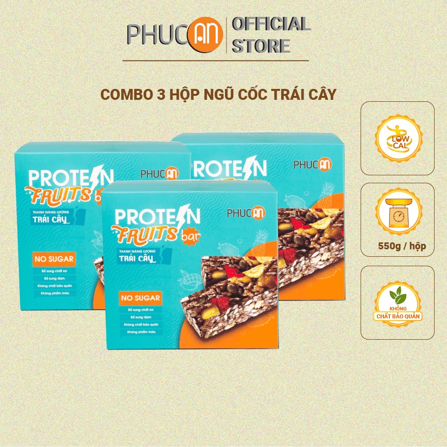 Combo 3 hộp thanh năng lượng ngũ cốc trái cây Phúc An - Thay thế bữa ăn nhẹ- 8 thanh/1 hộp