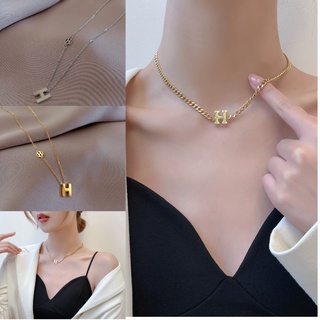 vòng cổ Thép Titan Mạ Vàng 18k Mặt Hình Chữ H Không Phai Màu