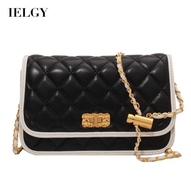 IELGY Túi Đeo Vai Hình Vuông Cỡ Nhỏ Họa Tiết Hình Thoi Phối Dây Xích Thời Trang Cho Nữ