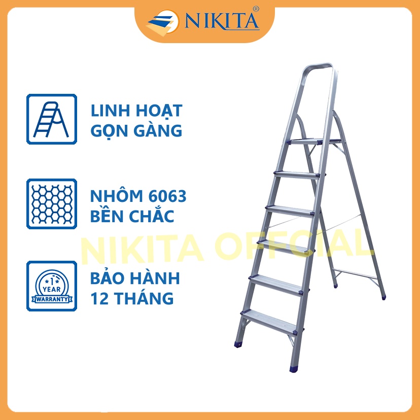 Thang Nhôm Tay Vịn 6 Bậc - Chính Hãng NIKITA - Bảo Hành 12 Tháng