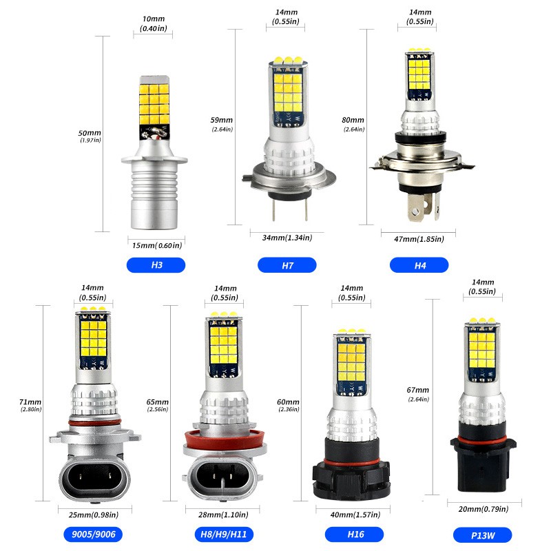 1 Đèn Pha LED Sương Mù H8 H11 H3 H4 H7 30SMD 9005 HB3 9006 HB4 H16 P13W 12V 24V Cho Xe Hơi