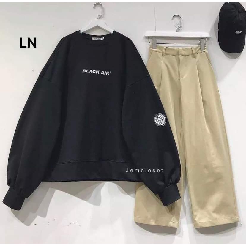 Áo nỉ sw black air Chất nỉ cotton tay bồng