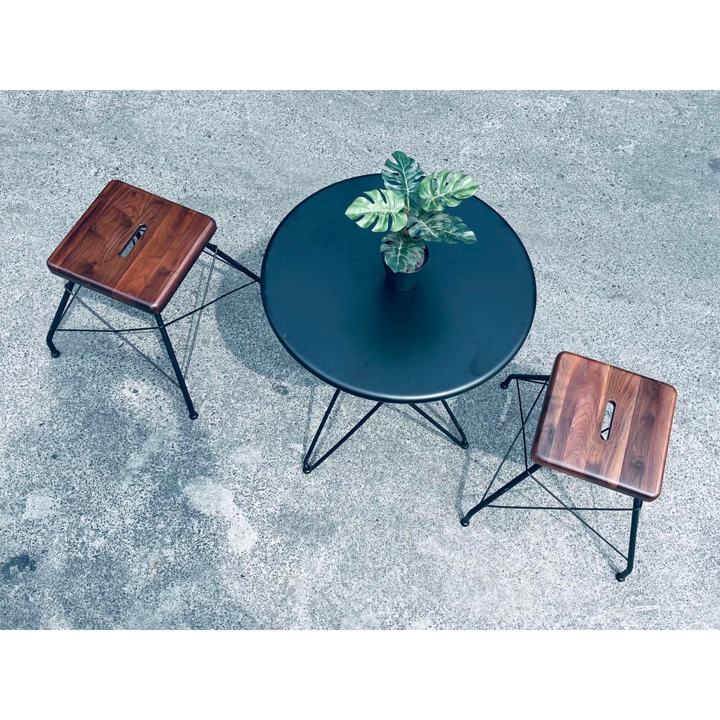 Ghế Đôn mặt gỗ Sắt Sơn Tĩnh Điện -  Spider Chair