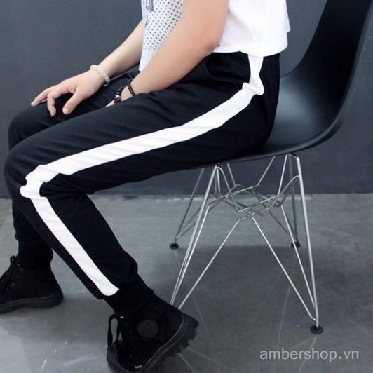 Quần jogger thun phối sọc nam nữ kèm hình thật