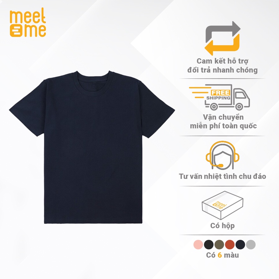 Áo thun tay lỡ cotton 4 chiều, áo phông trơn unisex màu xanh đen, có bigsize AT003