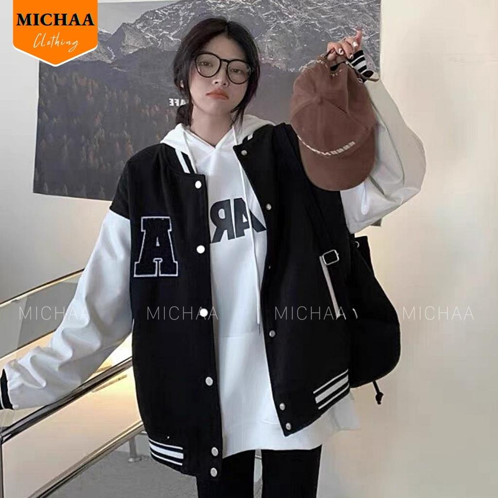 Áo Khoác Bomber Dù THÊU CHỮ A Nam Nữ Ulzzang Unisex Kiểu Bóng Chày Form Rộng 2 Lớp - MICHAA