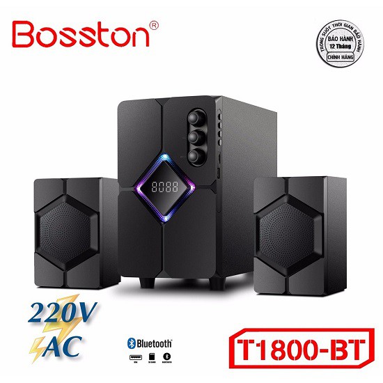 Loa vi tính 2.1 kiêm Bluetooth USB thẻ nhớ Bosston T1800-BT 40W led RGB 7 màu, dùng nguồn 220V (Đen) - Hàng Chính Hãng