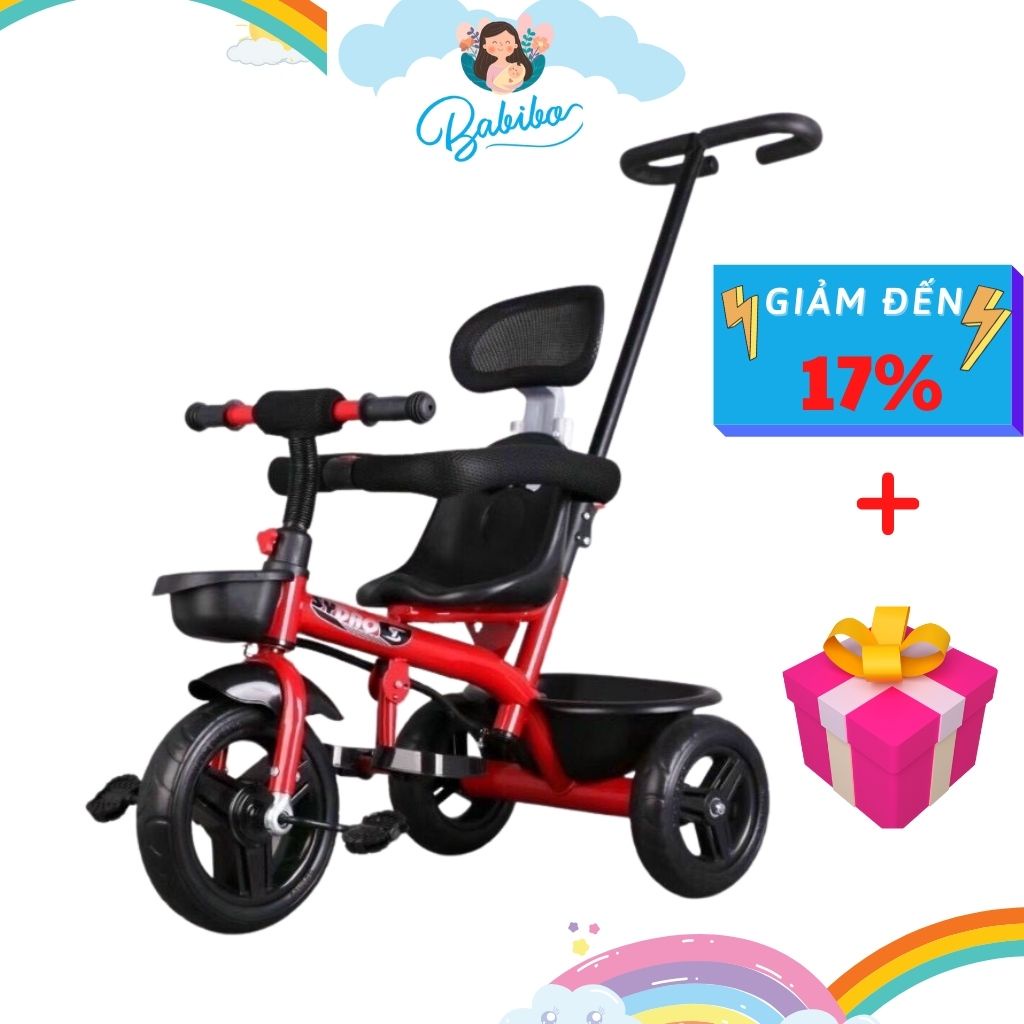 Xe đẩy 3 bánh cho bé BABIBOKIDS Xe đẩy 3 bánh có mái che Xe đạp 3 bánh có cần đẩy chắc khoẻ phù hợp cho bé từ 1-3 tuổi