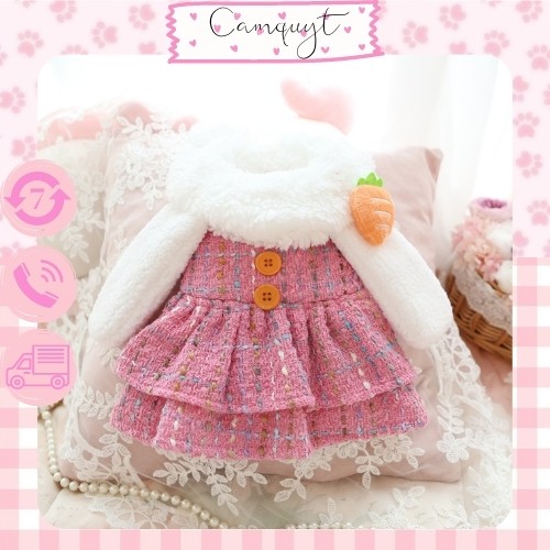 Váy mùa đông CAMQUYTSTORE tai thỏ ấm áp cho thú cưng