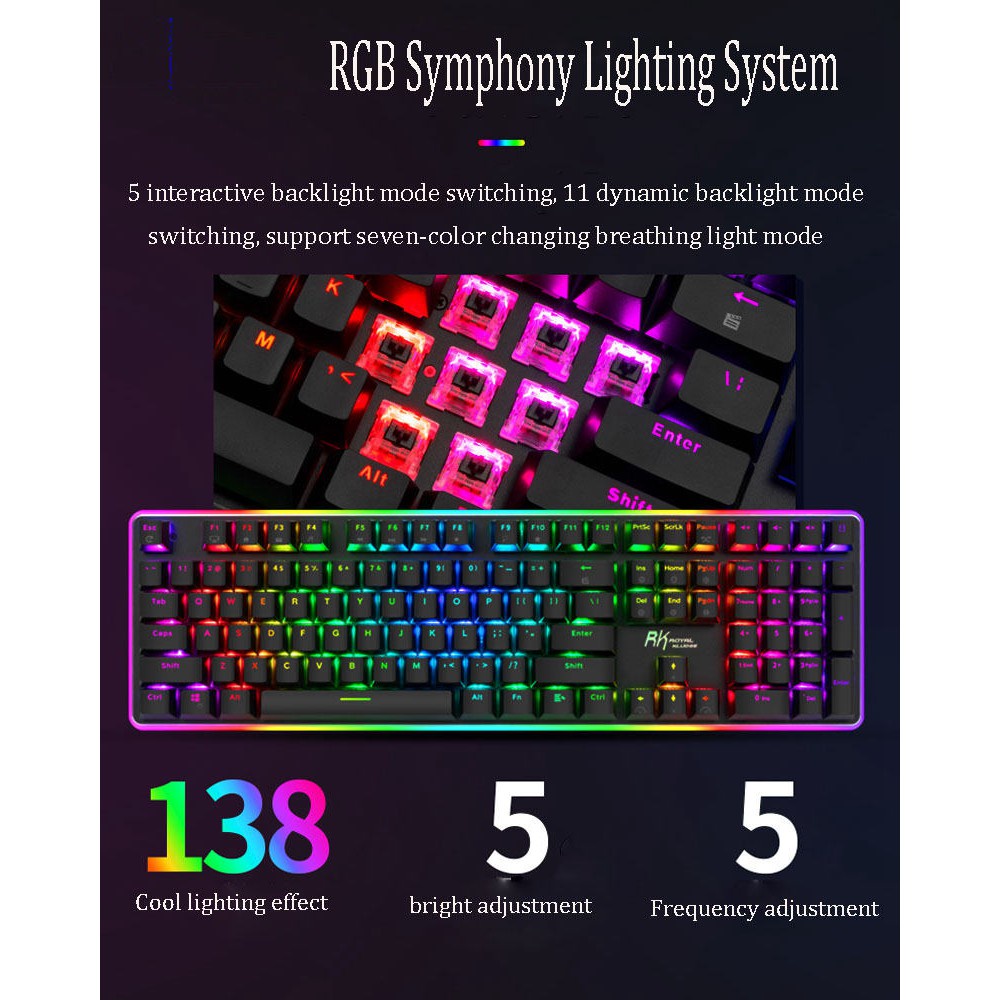 Bàn Phím Cơ Có Dây RK918 Full RGB Có Đèn Nền / Cổngron / Cherry / Outemu