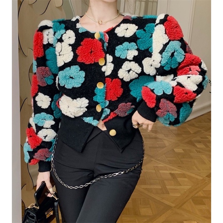 Áo khoác ghi lê len hoa nổi koreastyle