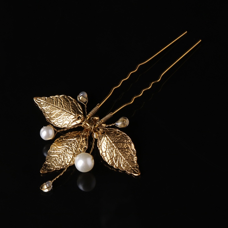 Kẹp Tóc Hình Lá Đính Pha Lê &amp; Ngọc Trai