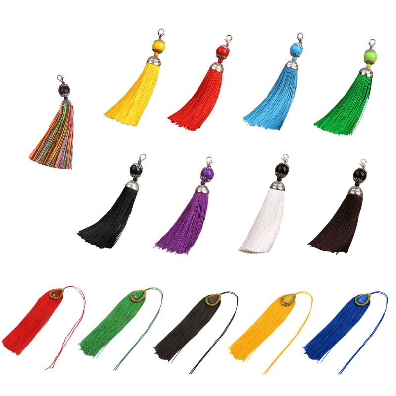 Móc Khóa Tua Rua Bằng Polyester Đính Hạt Phong Cách Phật Giáo