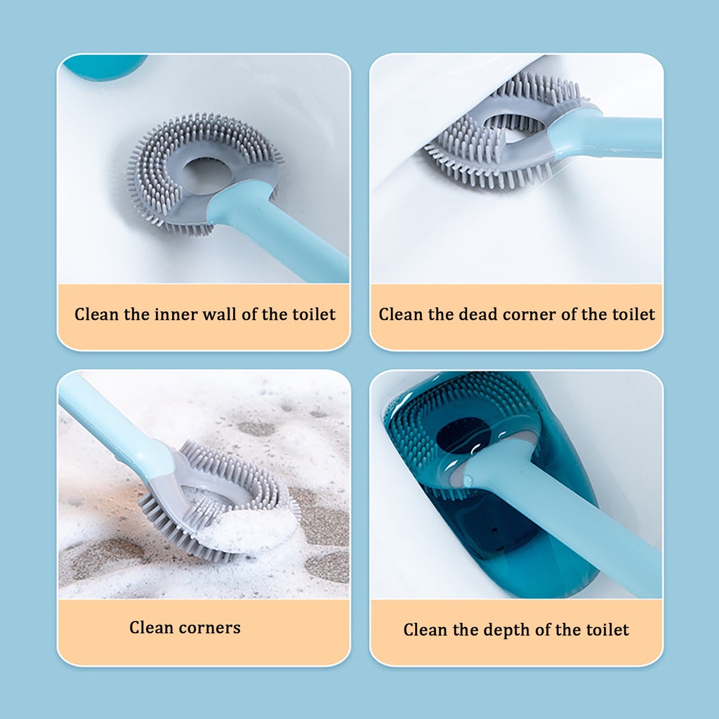 Cọ Vệ Sinh Toilet 2 Trong 1 Tay Cầm Dài Bằng Silicone Màu Sắc Ngọt Ngào Tiện Dụng