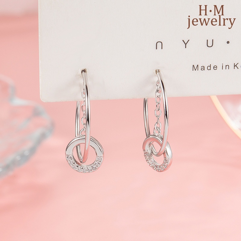 Bông Tai Dáng Dài Hình Chữ C Đính Đá Thời Trang