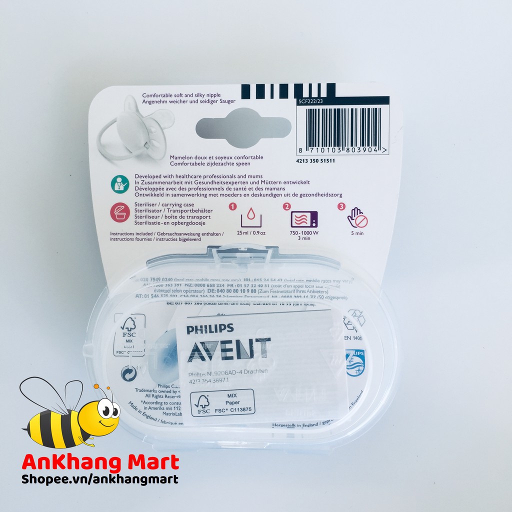 Ty ngậm SIÊU MỀM Avent cho bé từ 0-6, 6-18 tháng