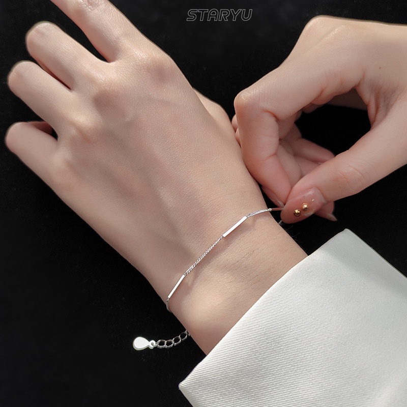 Vòng đeo tay mạ bạc 925 thiết kế đơn giản thời trang xinh xắn dành cho nữ