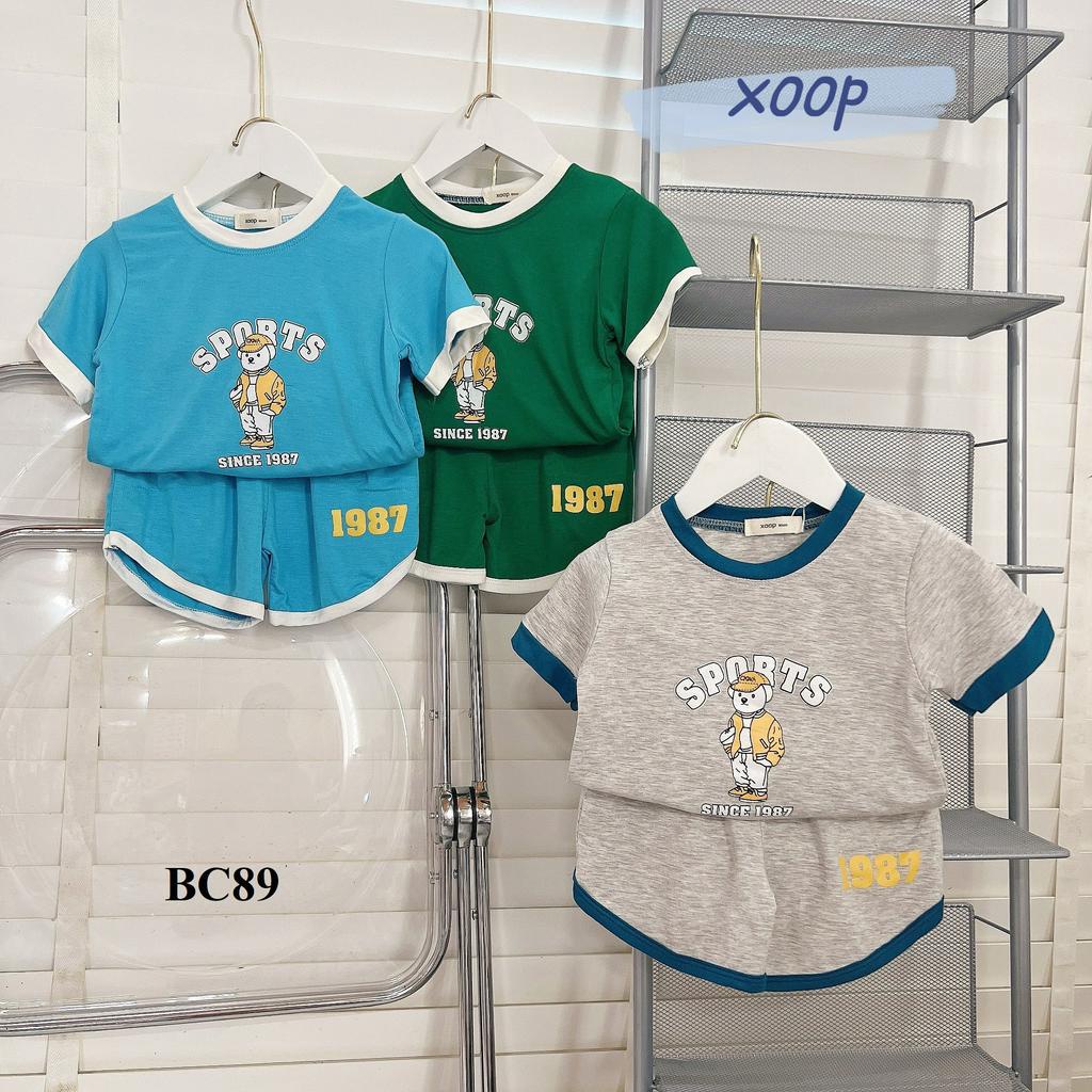 Bộ cộc tay XOOP cotton lụa in gấu sport cho bé trai bé gái  BC89,Đồ bộ thời trang quần áo trẻ em mặc nhà
