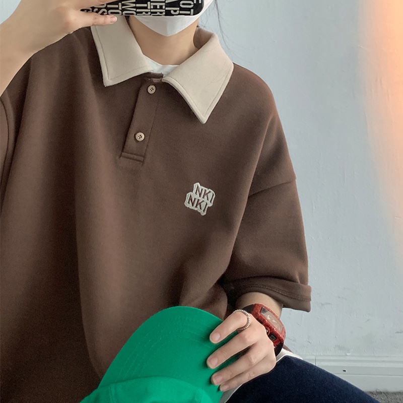 Áo Polo FKZ Unisex form rộng chất liệu cotton mềm mát thêu logo NKI trước ngực