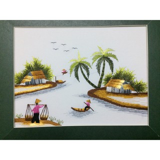 Tranh thêu tay Đồng Quê Cây Dừa DQCD002