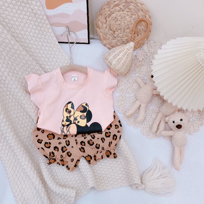 Bộ Quần Áo Ba Lỗ Tay Bèo In Hình Micky Da Báo Vải Cotton Siêu Đẹp Cho Bé Gái Từ 8-20kg Mã BL24