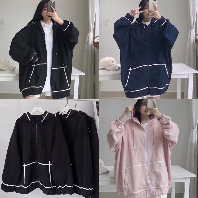 Áo khoá nỉ cotton viền trắng TT12