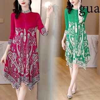 Sanzhai Xếp Ly Mùa Thu 2022 In Mới Quốc Gia Vintage Rời Tính Khí Lớn Zen Đầm Thời Trang