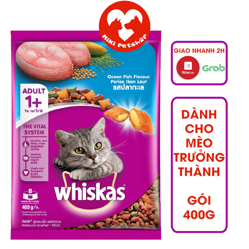 Thức Ăn Cho Mèo Lớn Hạt Whiskas 400g Đủ Vị - Miki Petshop