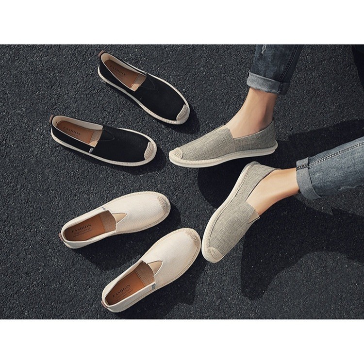 Slip on nam - Giày lười vải nam cao cấp - Vải bố màu rêu xám, mũi cói - Mã SP 2905 (có size 44)