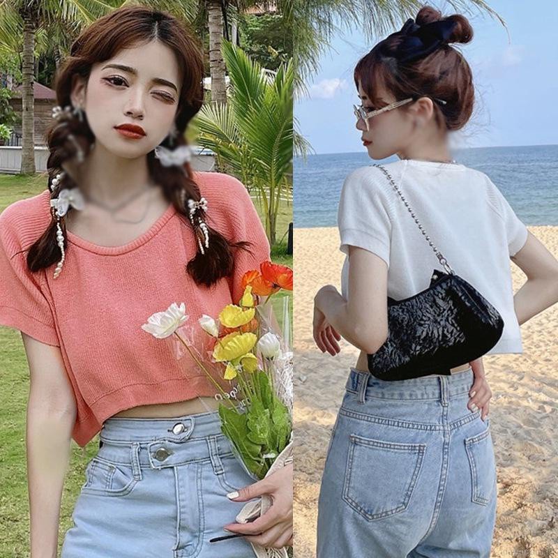 Áo Thun Tay Ngắn Màu Trơn Thời Trang Mùa Hè Dành Cho Nữ