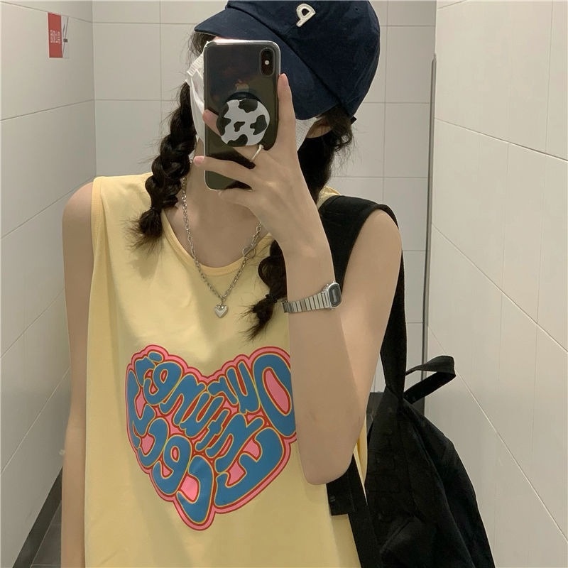 Áo Thun Sát Nách Dáng Rộng In Họa Tiết Độc Đáo Phong Cách Hàn Quốc Trẻ Trung