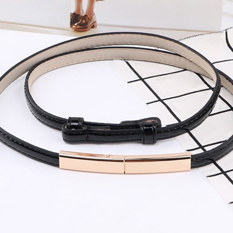 Thắt lưng da bản nhỏ màu trơn co giãn có thể điều chỉnh cho nữ