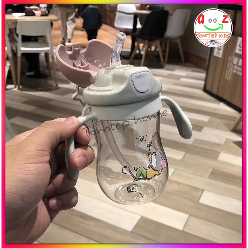 [Bình tai thỏ - Tặng cọ] Bình Tập Uống Nước Cho Bé Từ 6 Tháng - Bình Đựng Nước Có Dây Đeo Cho Bé Đi Học, Đi Chơi