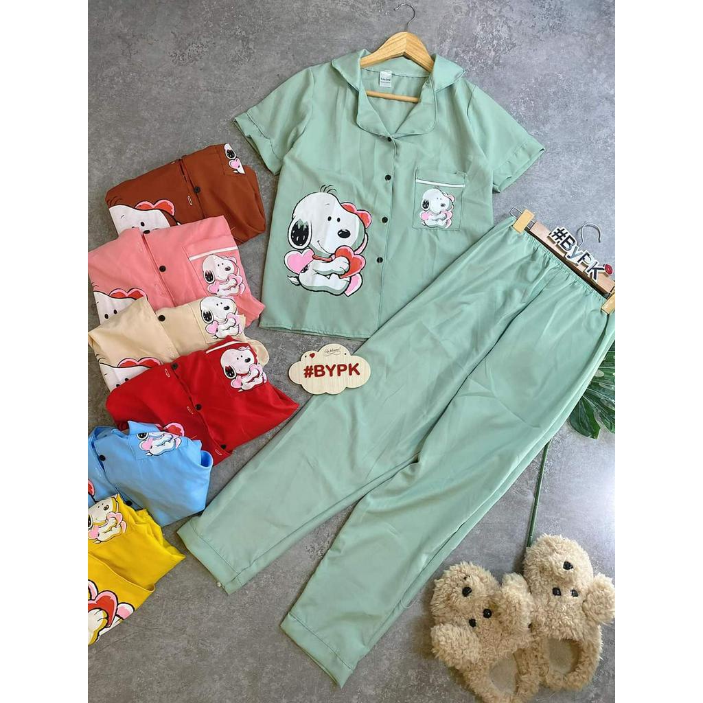 Đồ Bộ Pijama Tay Ngắn Quần Dài Vải Kate Lụa Mềm Mịn Phối Viền Siêu Xinh Dưới 57kg CAM KẾT GIAO ĐÚNG MẪU