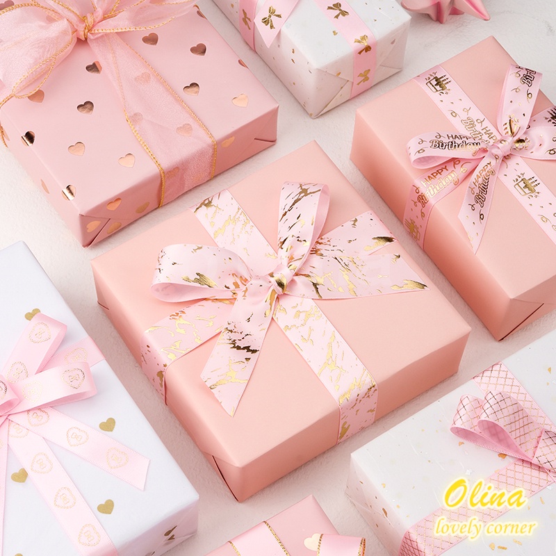 Cuộn dây ruy băng trang trí bánh kem màu hồng xinh xắn