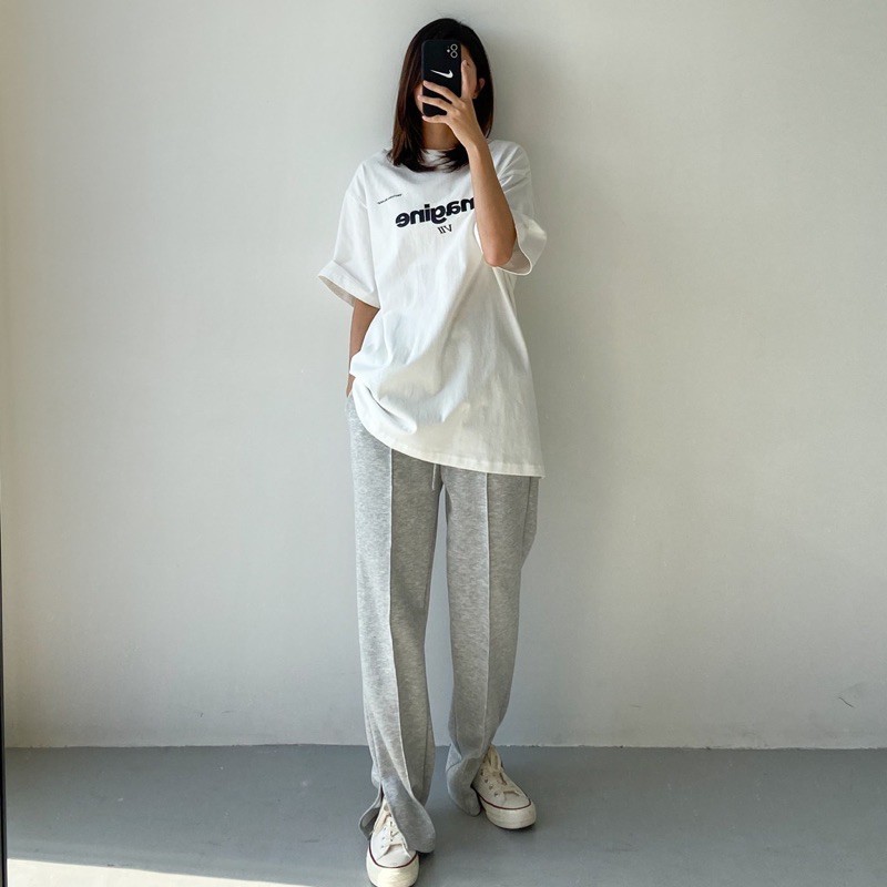 Áo thun tay lỡ Nam Nữ Unisex cổ tròn - áo phông nam ngắn tay in chữ Imagine VII